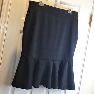 Olivia Blu Bandage-Design Black Midi Peplum Hem Skirt ~ Women's Plus Sz 1X